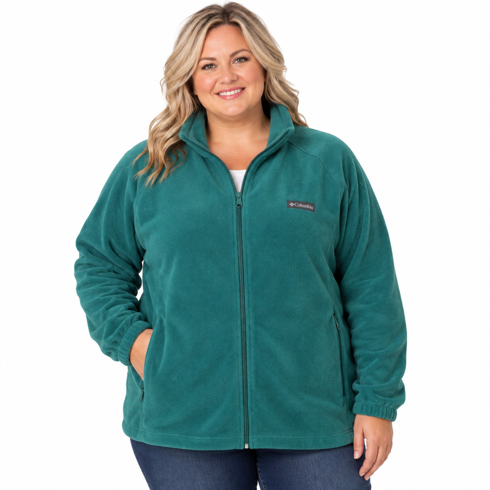 Columbia Teal Green Fleece Full Zip Jacket Teddy Cozy Logo Womens Plus sz 3X